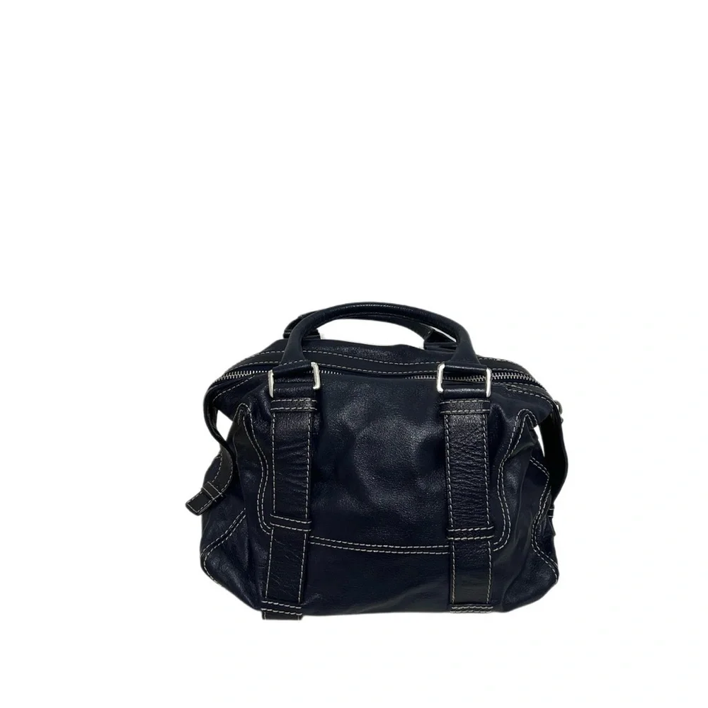 Michael Kors Vintage Navy Blue Leather Contrast Stitch Satchel Bag